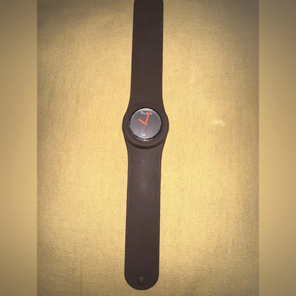 Watch Rare Vintage Slap On Band Watch with Brown Face orange hands new battery